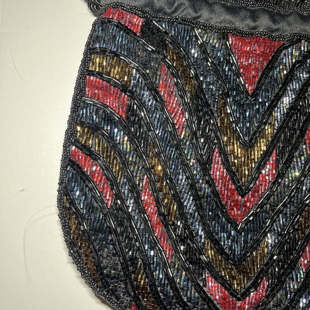 Beaded Bucket Bag Purse Hobo Multi Color Beads Chevron Coroner Brand NWT - Picture 3 of 14